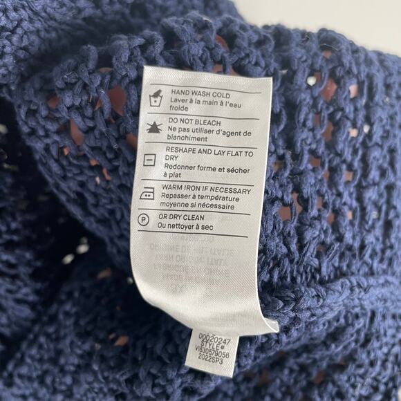 VINCE Crochet Cardigan Sweater Womens 3X Navy Blue Organic Cotton Button Front - Picture 12 of 16